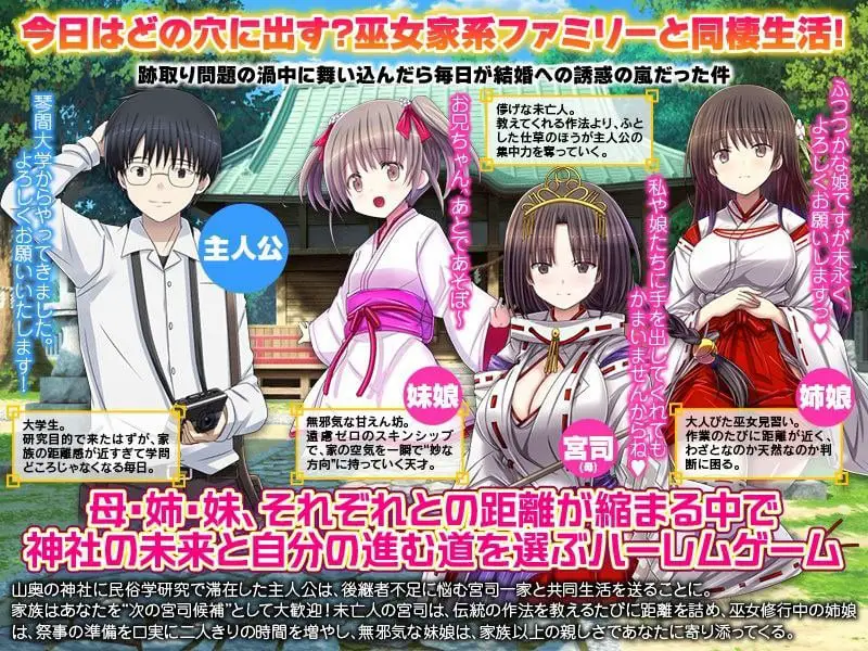 10404[RPG/巫女/后宫]今天要出到哪个洞里？ 我们家的神社正在招募上门女婿！ 今日はどの穴に出すぅ? うちの神社はお婿さん募集中！AI汉化[PC+安卓mtool]