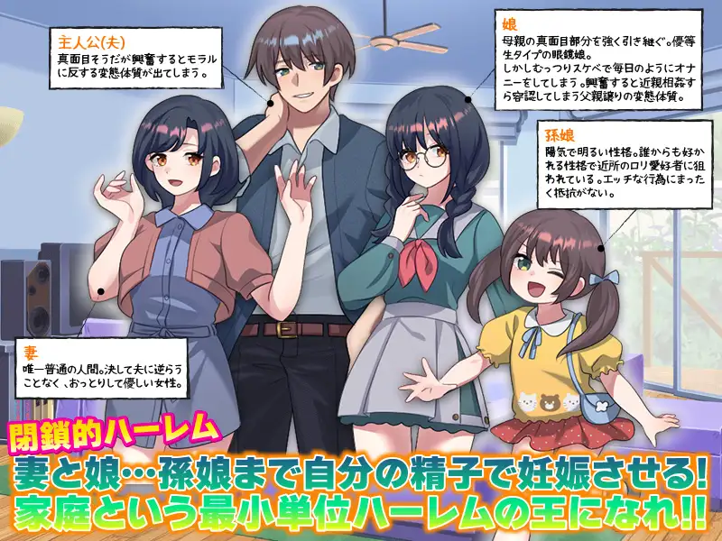 6196【RPG/后宫/AI汉化】我的受孕家谱：用我的精子让妻子、女儿…甚至孙女都怀上我的孩子！ 俺の妊娠家系図 妻と娘…孫娘まで俺の精子で妊娠させる！PC+安卓mtool